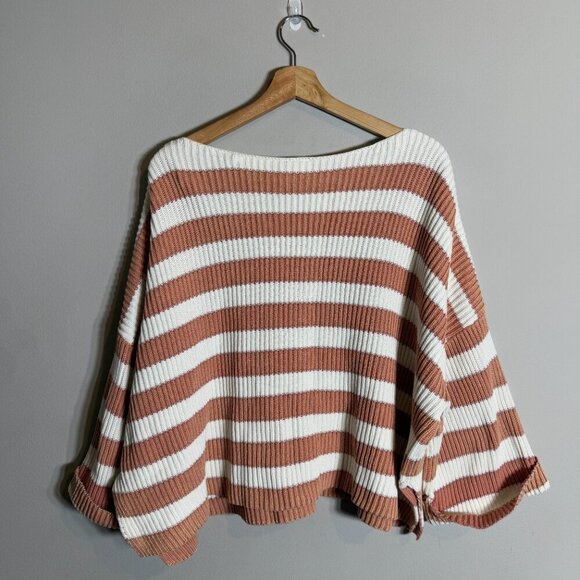 NWOT By Together Stripe Cropped Knit Sweater Pullover Womens Medium Ivory Orange - Picture 3 of 12